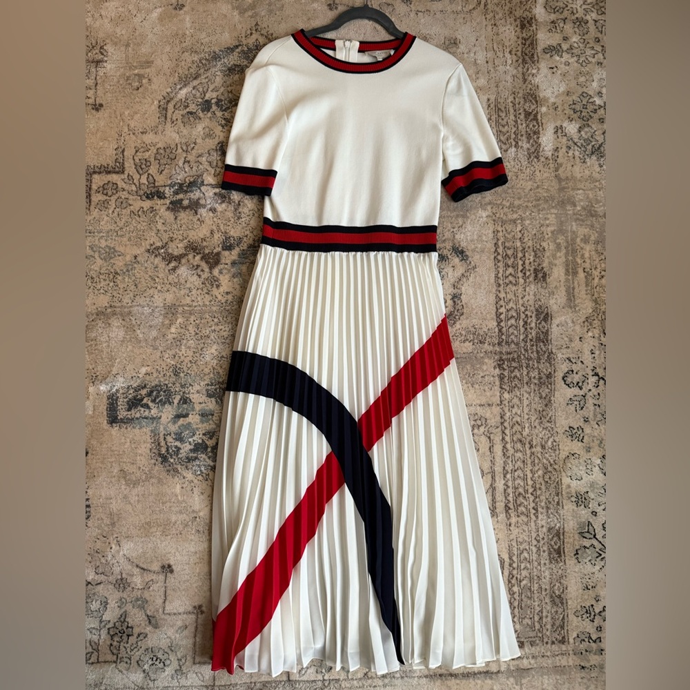 Ted Baker White Cream Asymmetrical Pleated Midi Dress